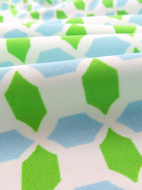 Pure White/Vivid Green/Light Blue Polyester/Lycra Geometric Print Jersey Knit 61W