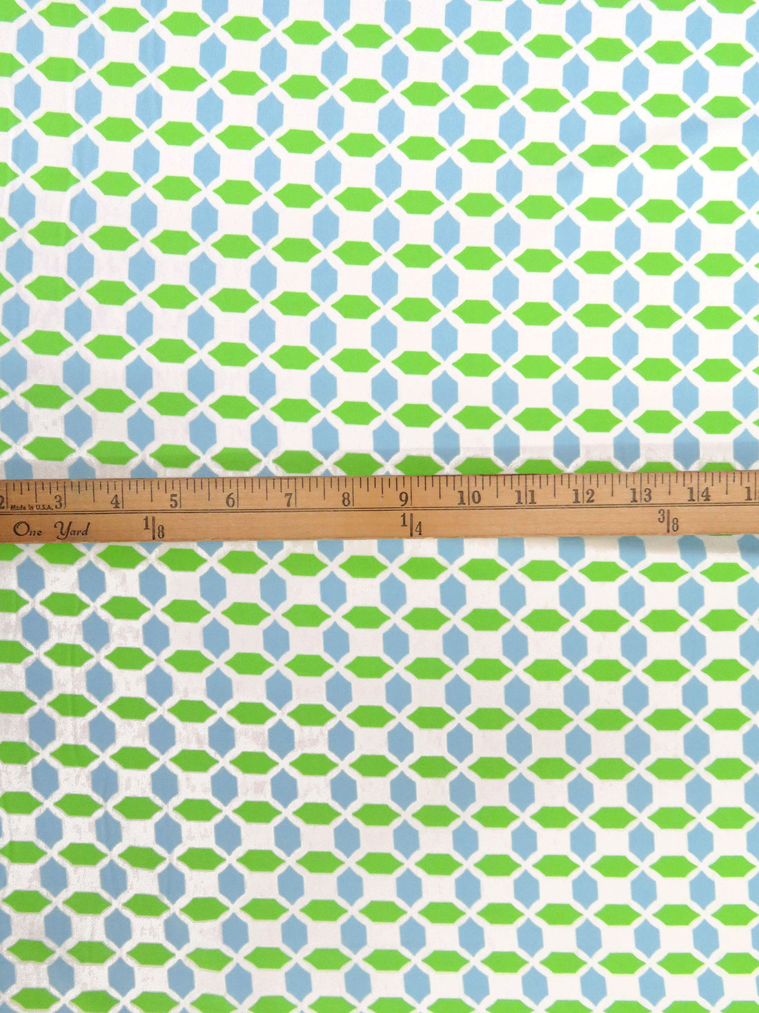 Pure White/Vivid Green/Light Blue Polyester/Lycra Geometric Print Jersey Knit 61W
