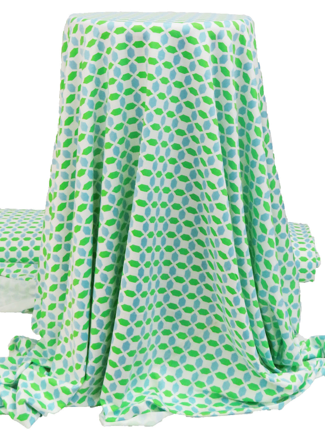 Pure White/Vivid Green/Light Blue Polyester/Lycra Geometric Print Jersey Knit 61W