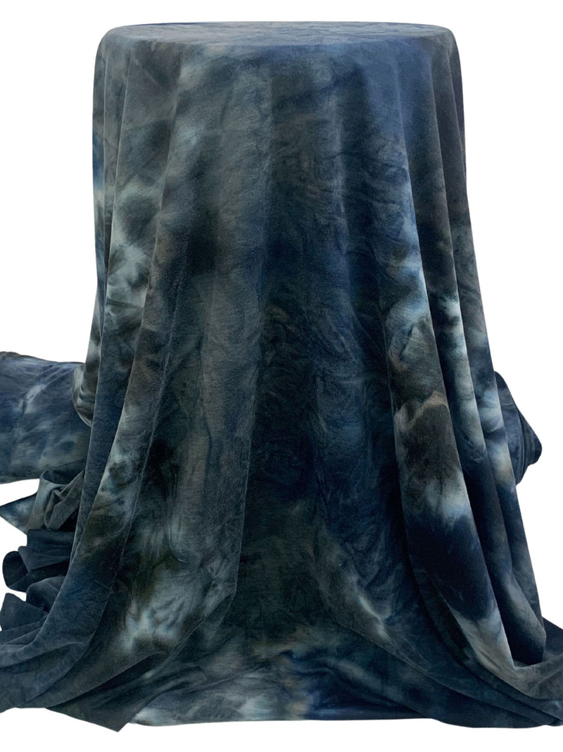 Admiral Blue/Camel/Multi 100% Polyester Tie-Dye French Terry Knit 59W