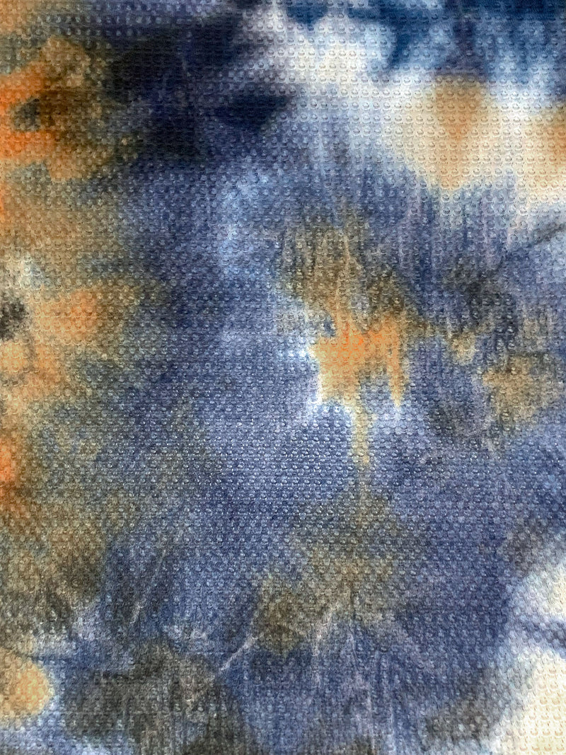 Admiral Blue/Camel/Multi 100% Polyester Tie-Dye Waffle Weave Sweater Knit 58W