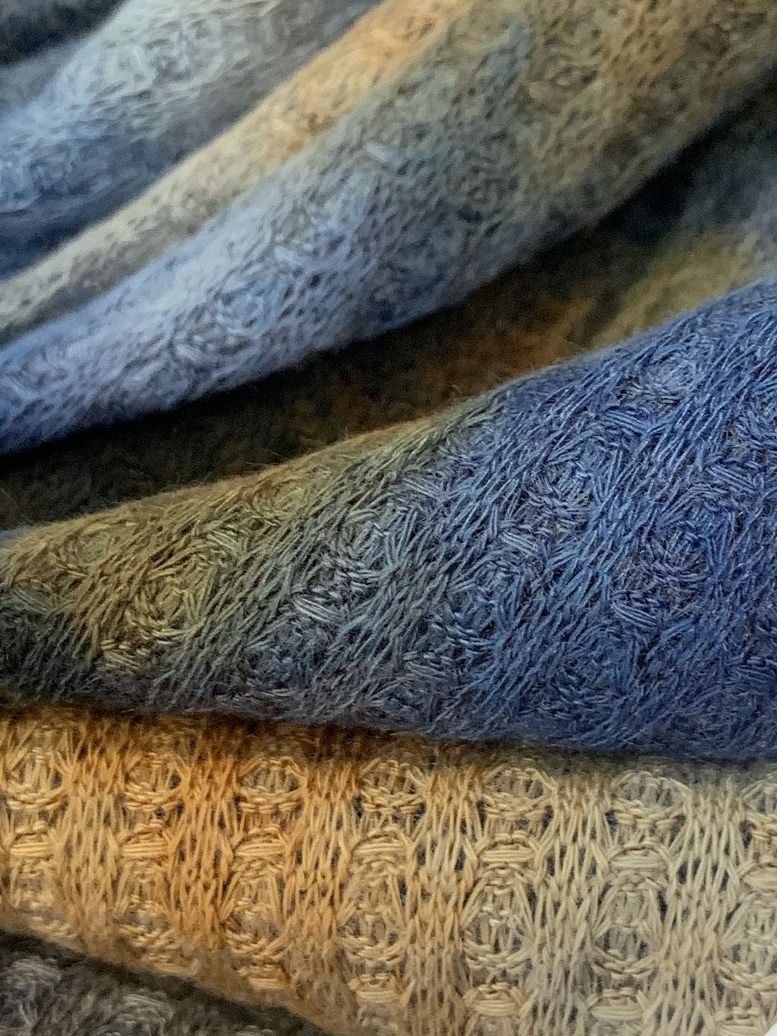 Admiral Blue/Camel/Multi 100% Polyester Tie-Dye Waffle Weave Sweater Knit 58W