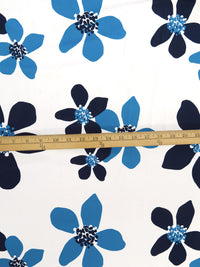 Cyan Cornflower Blue/Navy Blue/Snow White Nylon/Lycra Floral Print Jersey Knit 59W