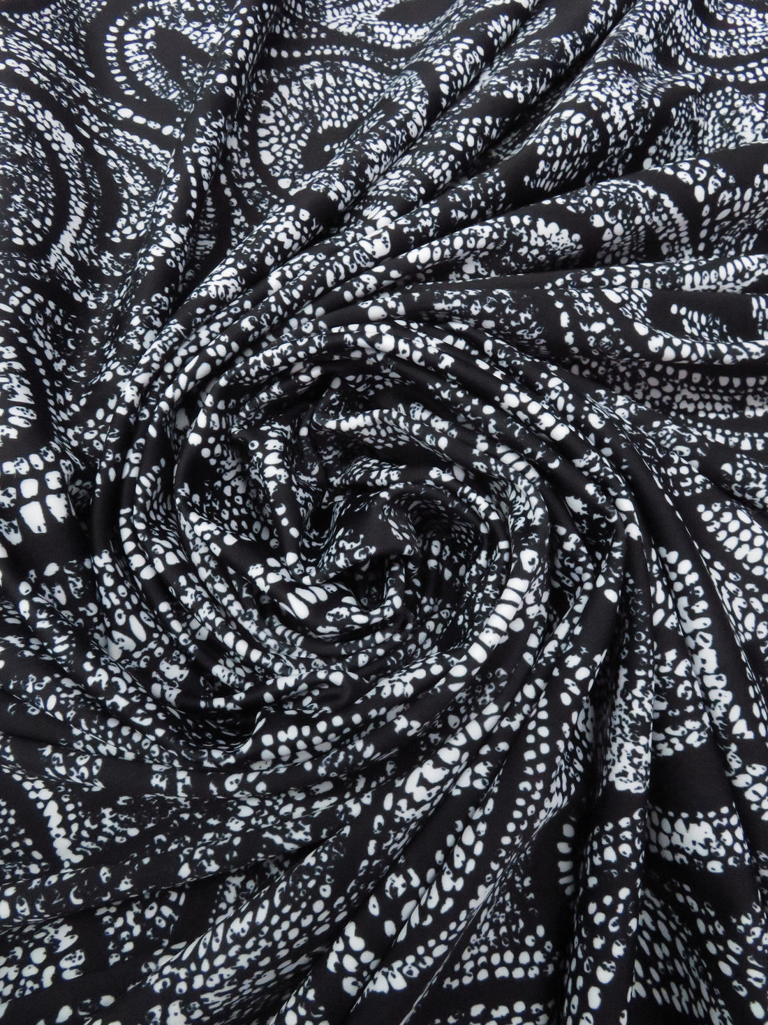 Black/Ghost White Nylon/Lycra Abstract Mosaic Print Activewear/Swimwear Knit - Spunkwear - 54W