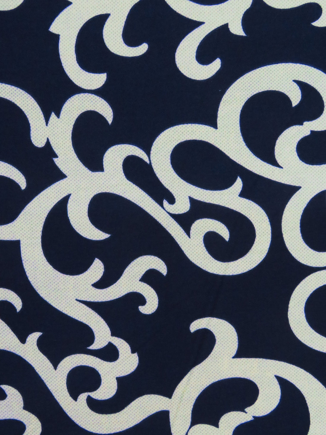 Off White/Navy Blue Polyester/Lycra Ornate Print Ponte Knit 65W