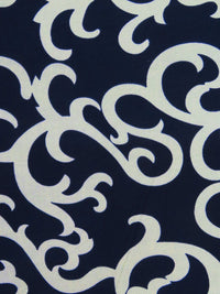 Off White/Navy Blue Polyester/Lycra Ornate Print Ponte Knit 65W