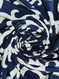 Off White/Navy Blue Polyester/Lycra Ornate Print Ponte Knit 65W