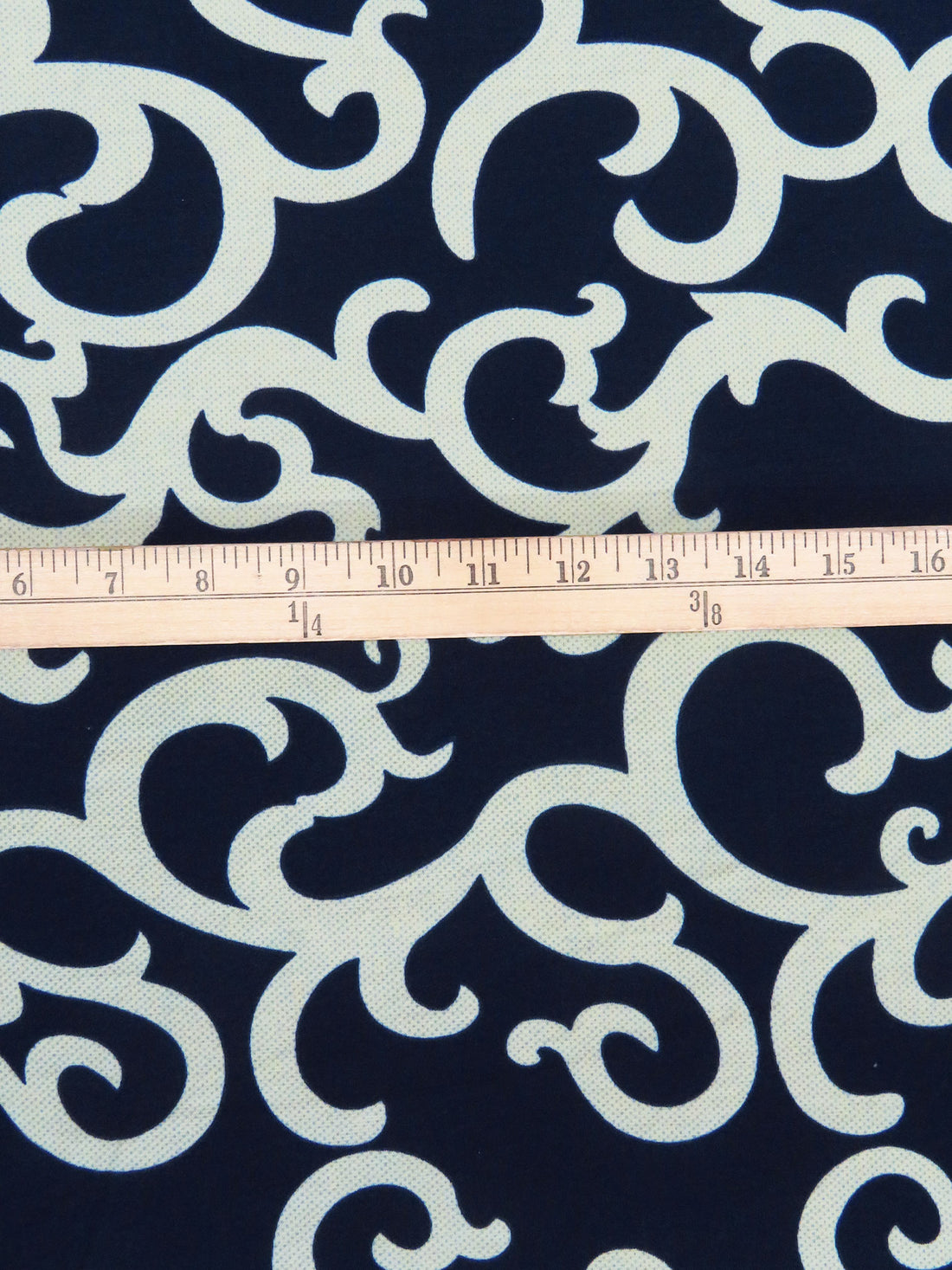 Off White/Navy Blue Polyester/Lycra Ornate Print Ponte Knit 65W