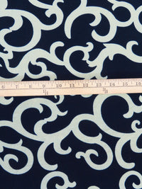 Off White/Navy Blue Polyester/Lycra Ornate Print Ponte Knit 65W