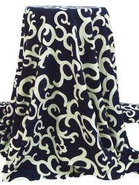 Off White/Navy Blue Polyester/Lycra Ornate Print Ponte Knit 65W