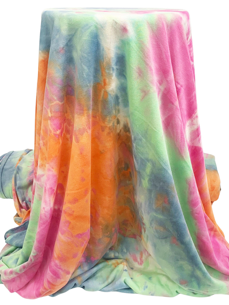 Royal Orange/Light Moss/Persian Pink/Multi 100% Polyester Tie-Dye French Terry Knit 63W