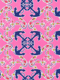 Malibu Pink/Navy/White/Multi Nylon/Lycra Anchor Tile Print Activewear/Swimwear Knit - Spunkwear - 58W