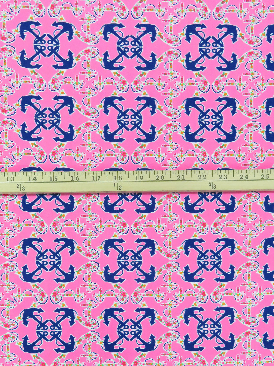 Malibu Pink/Navy/White/Multi Nylon/Lycra Anchor Tile Print Activewear/Swimwear Knit - Spunkwear - 58W