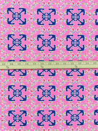 Malibu Pink/Navy/White/Multi Nylon/Lycra Anchor Tile Print Activewear/Swimwear Knit - Spunkwear - 58W