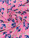 Malibu Pink/Navy/White/Multi Nylon/Lycra Anchor Tile Print Activewear/Swimwear Knit - Spunkwear - 58W