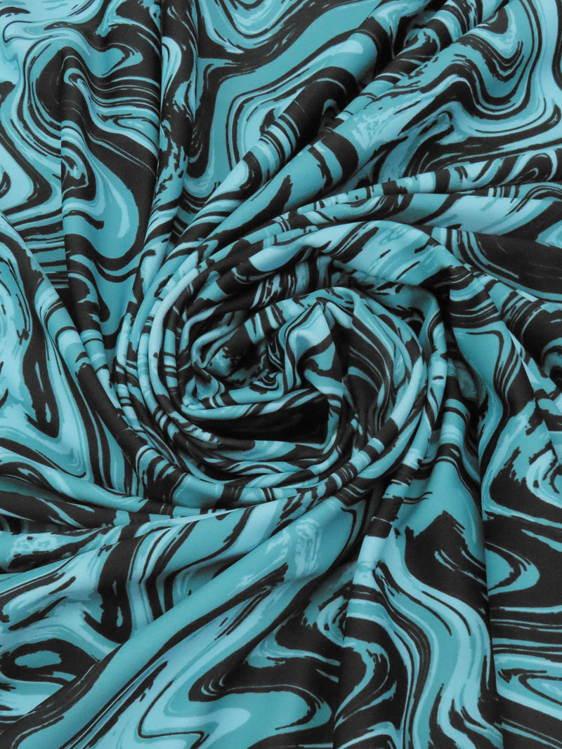 Steel Teal/Black/Pacific Blue Nylon/Lycra Marbled Look Print Activewear/Swimwear Knit - Spunkwear - 54W