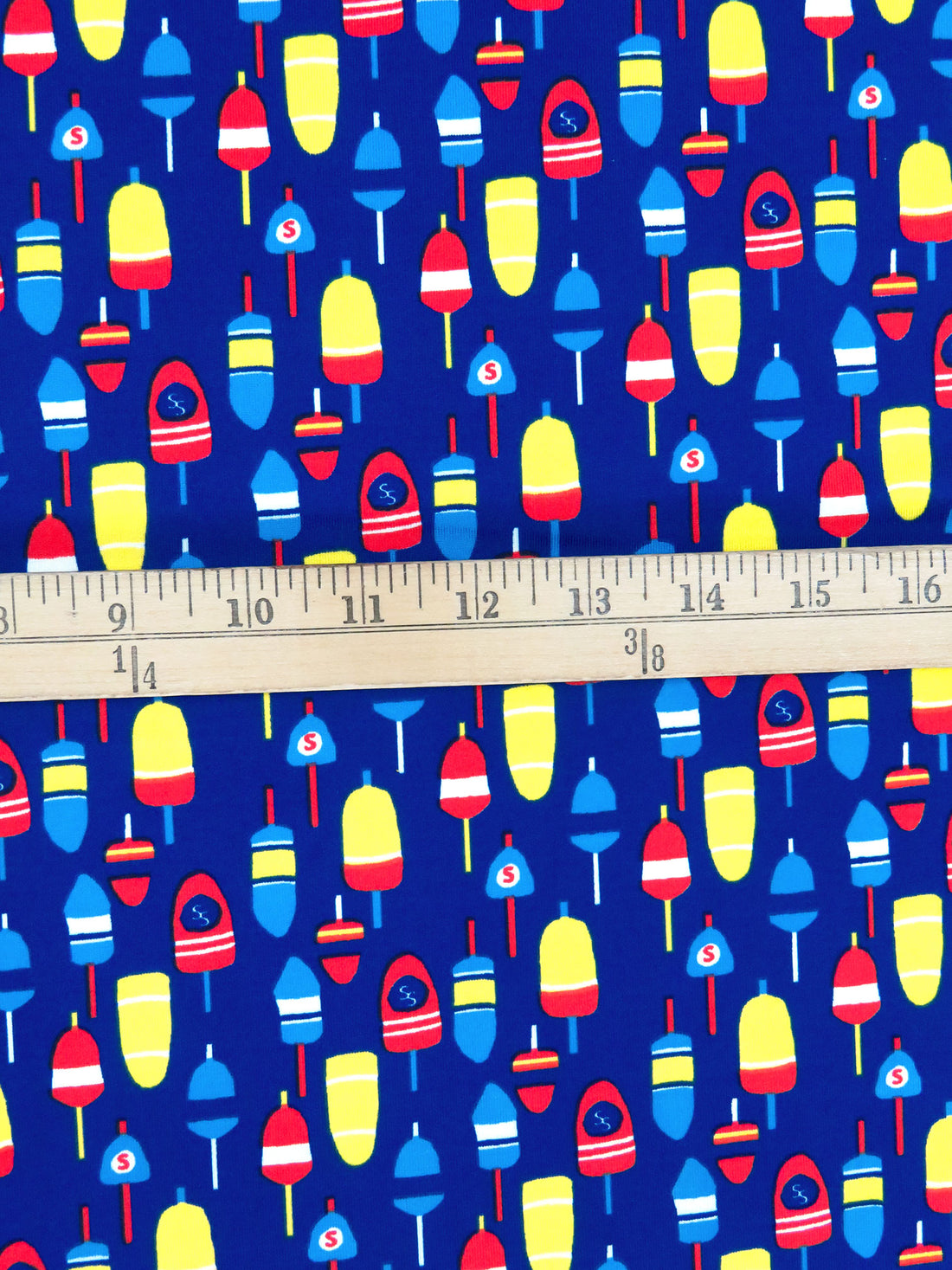 Dark Blue/Sunny Yellow/Strawberry Red/Muti Polyester/Lycra Fishing Bobber Print Jersey Knit 61W