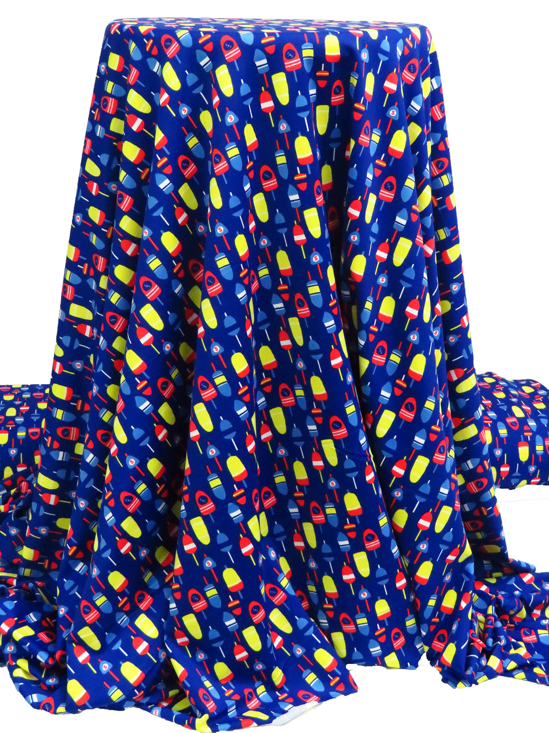 Dark Blue/Sunny Yellow/Strawberry Red/Muti Polyester/Lycra Fishing Bobber Print Jersey Knit 61W