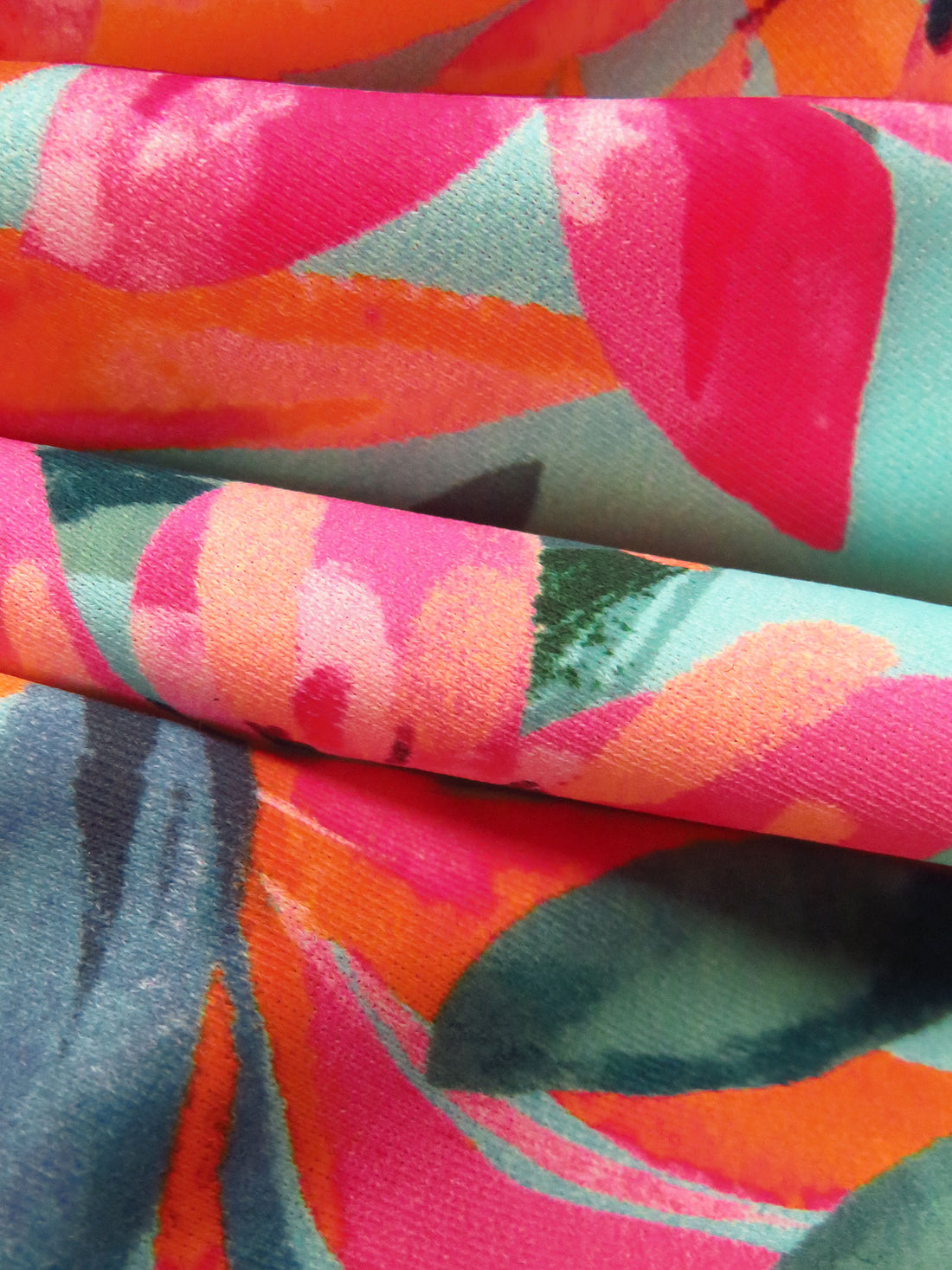 SOLD AS IS ONLY - Middle Blue-Green/Orange/Raspberry/Multi Nylon/Lycra Tropical Floral & Fauna Print Swim/Activewear Knit 58W