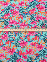 SOLD AS IS ONLY - Middle Blue-Green/Orange/Raspberry/Multi Nylon/Lycra Tropical Floral & Fauna Print Swim/Activewear Knit 58W