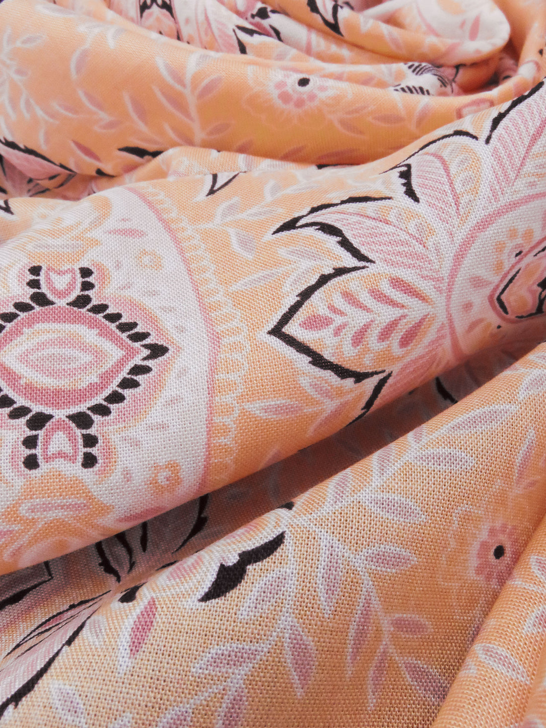 Apricot/Rosey Pink/White/Multi 100% Rayon Ornate Double Border Print Challis 55W