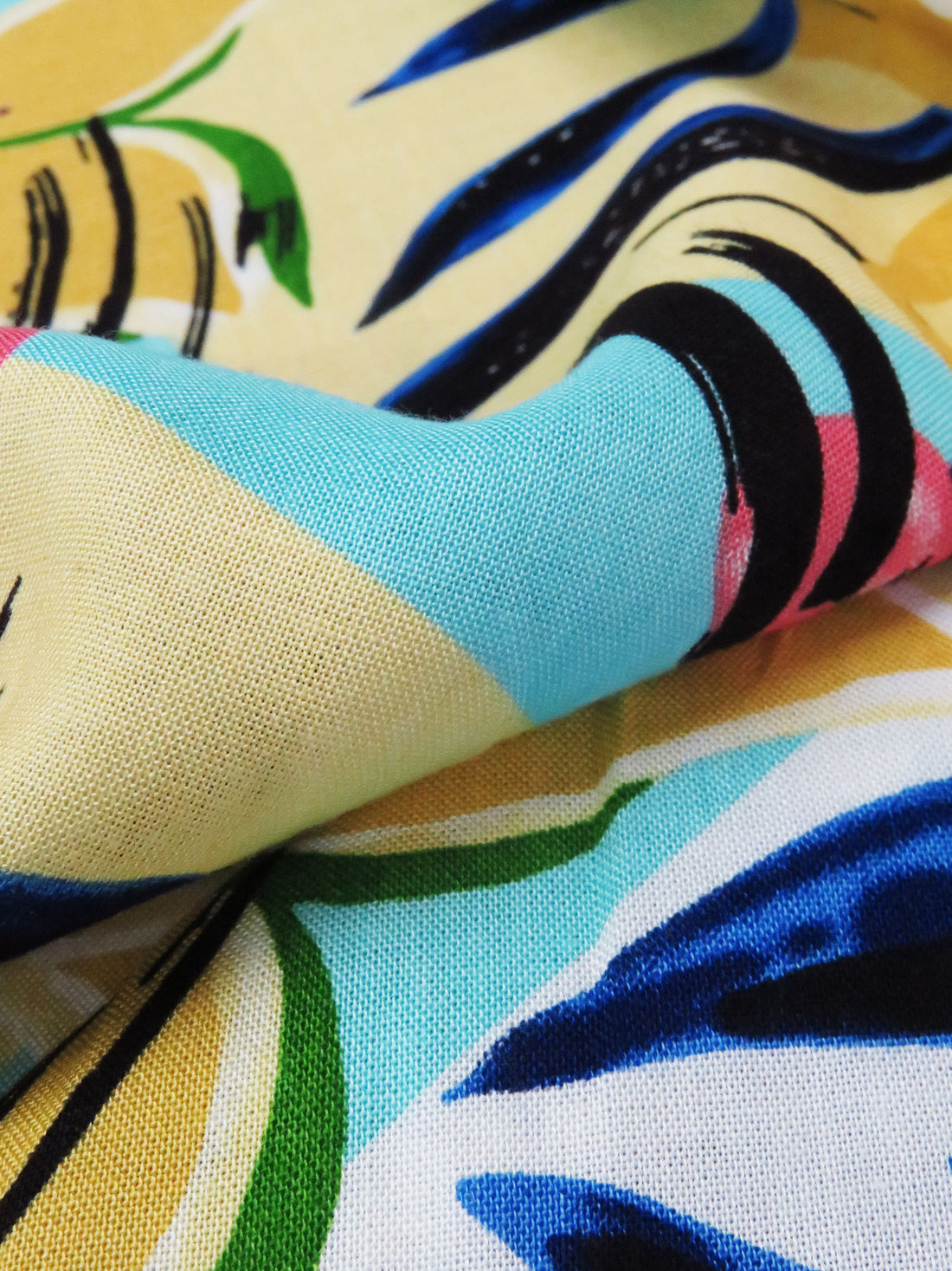 Jasmine Yellow/Bright Aqua Blue/Hot French Pink/Multi 100% Rayon Painterly Floral Print Challis 56W