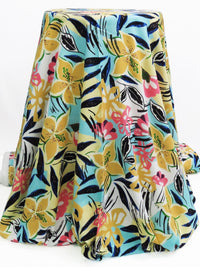 Jasmine Yellow/Bright Aqua Blue/Hot French Pink/Multi 100% Rayon Painterly Floral Print Challis 56W