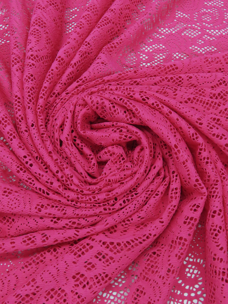 Fruit Punch Pink Polyester/Lycra Floral Design Stretch Lace Knit 50W