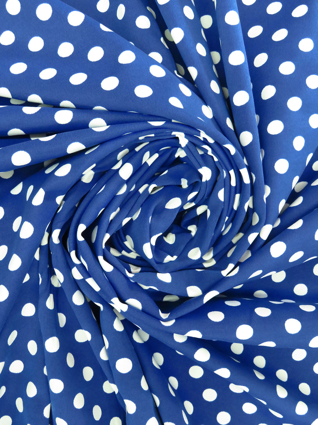 Bright Dusty Blue/White Polka Dot Print Polyester/Lycra Jersey Knit 60W