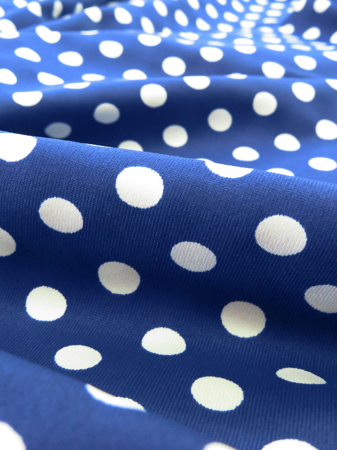 Bright Dusty Blue/White Polka Dot Print Polyester/Lycra Jersey Knit 60W