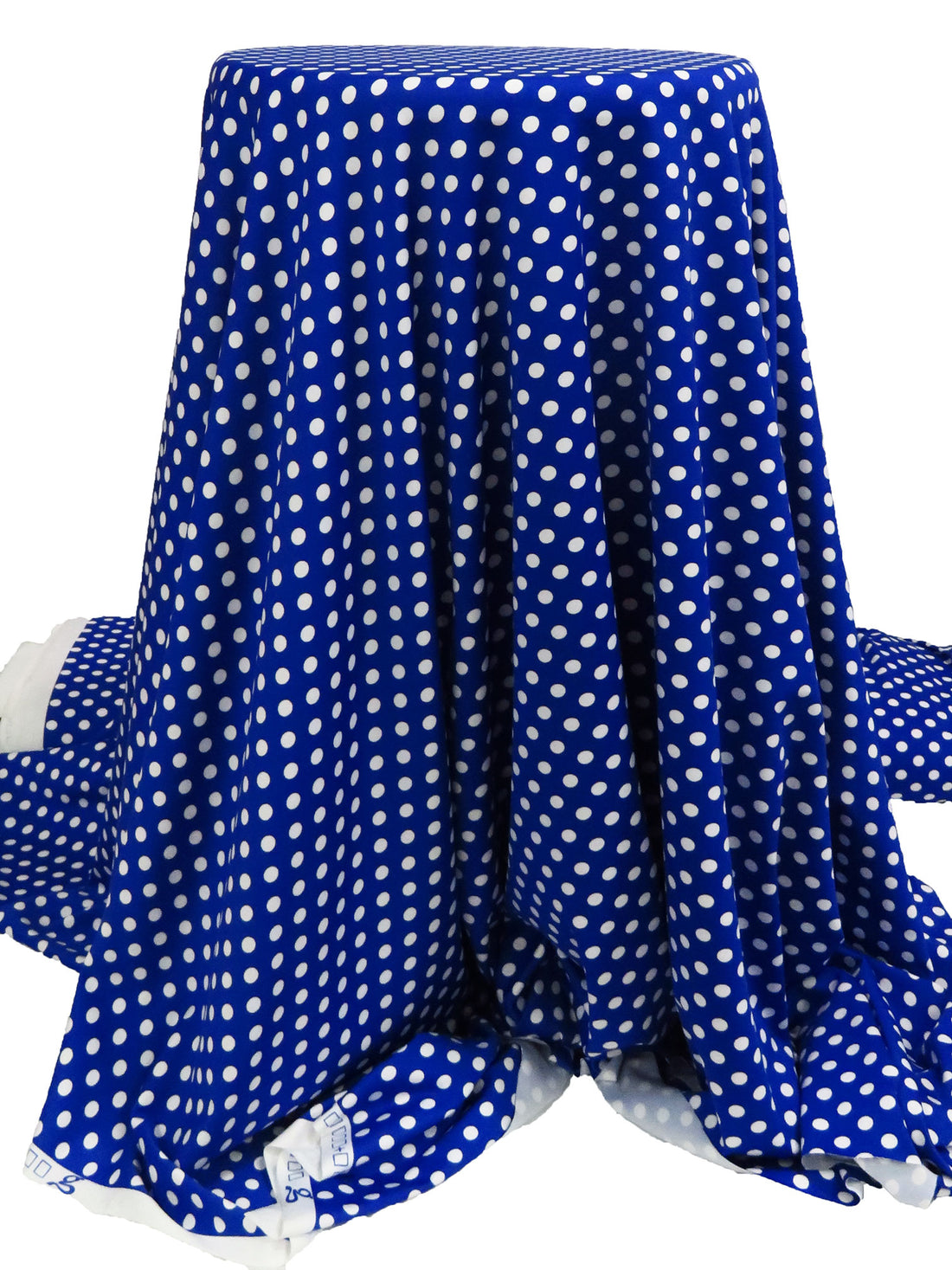 Vivid Cobalt Blue/White Polka Dot Print Polyester/Lycra Jersey Knit 61W