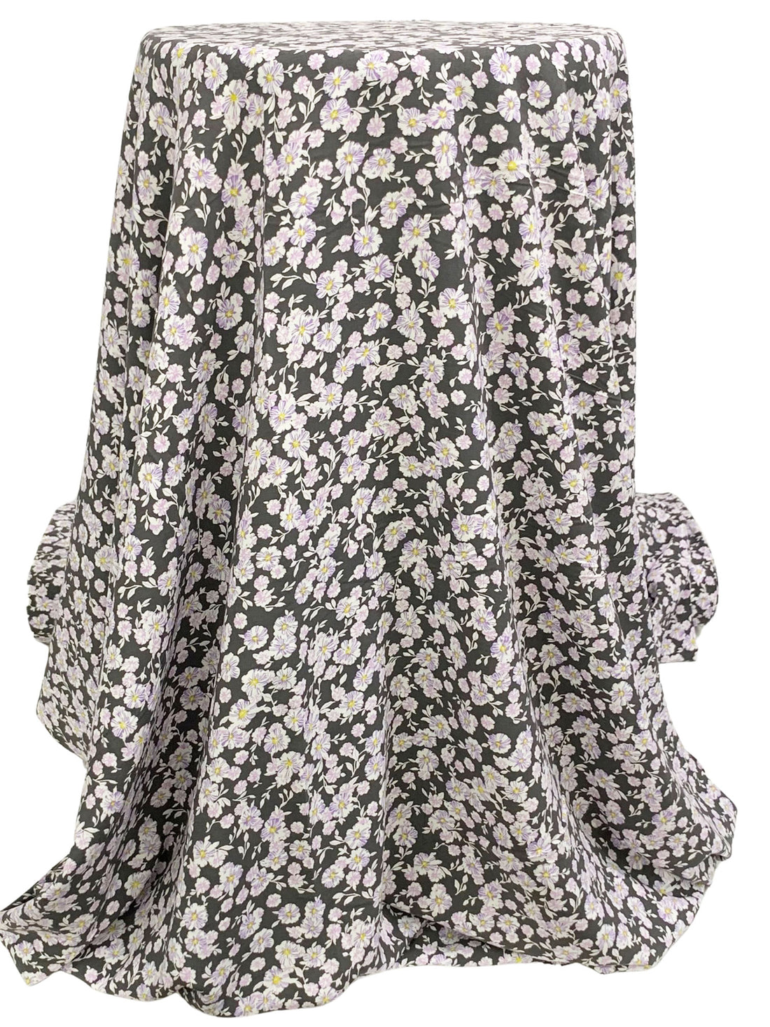 Charcoal/Soft Grape/White/Multi 100% Rayon Floral Print Challis - NY Designer - 53W