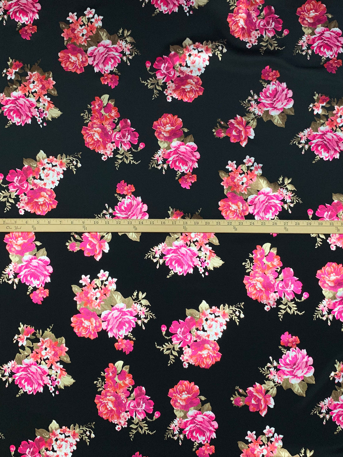 Black/Carnation Pink/Poppy Red/Multi Polyester/Lycra Floral Foil Print Scuba Knit - Black Halo - 58W