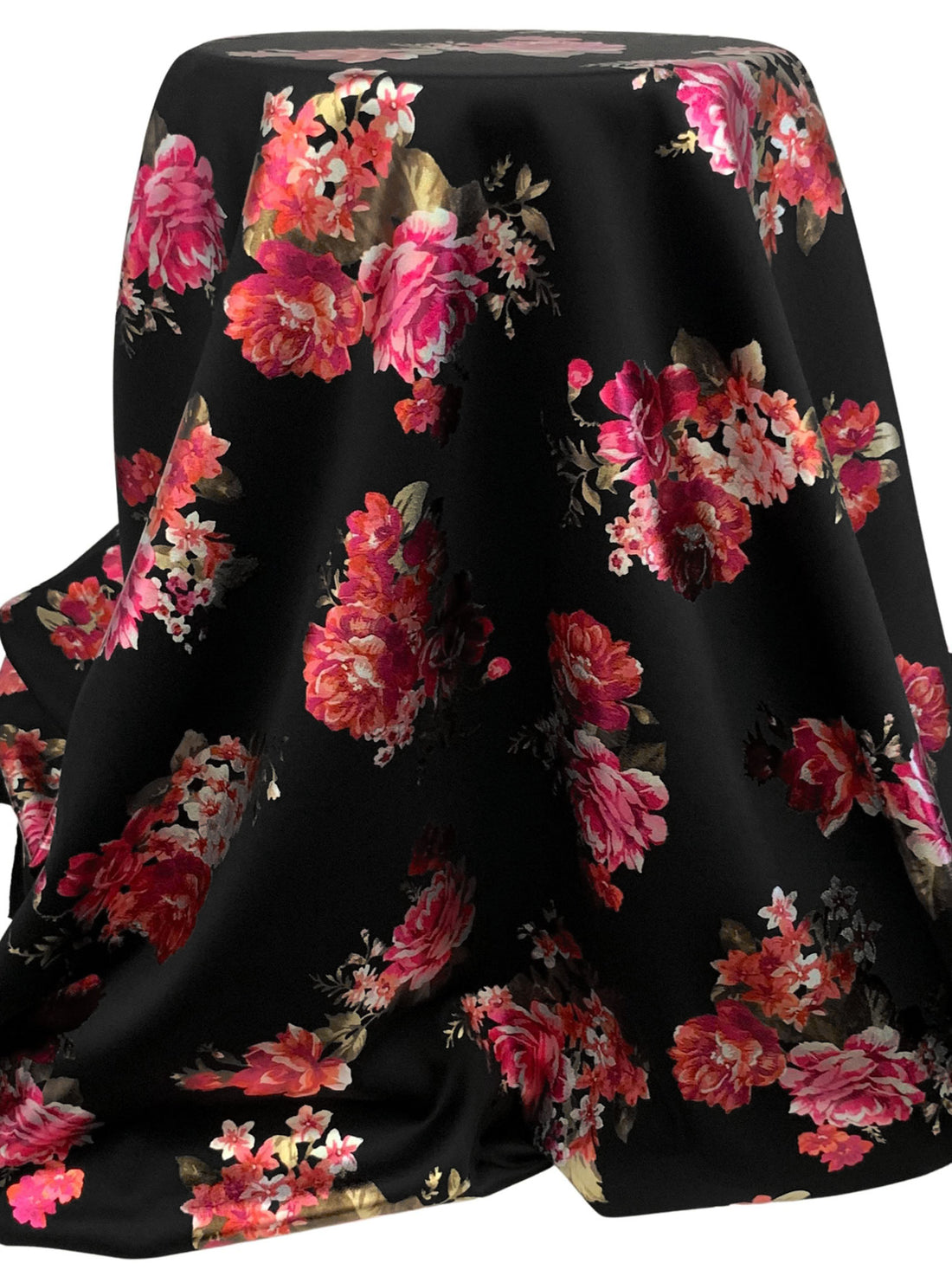 Black/Carnation Pink/Poppy Red/Multi Polyester/Lycra Floral Foil Print Scuba Knit - Black Halo - 58W