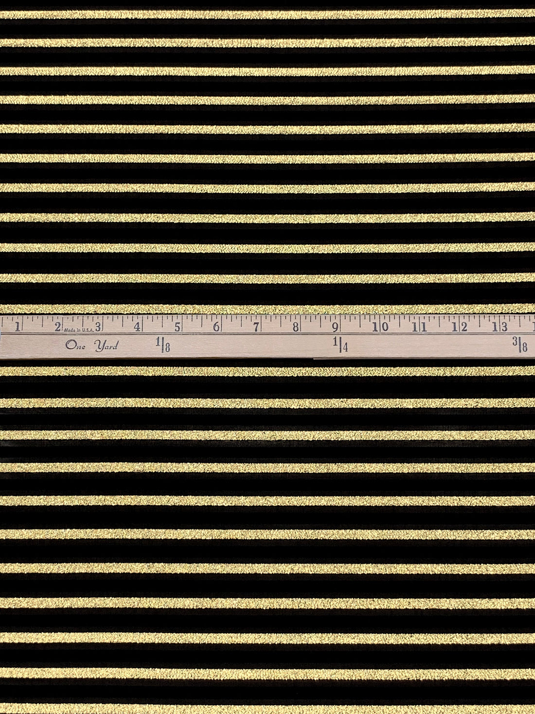 Gold/Black Polyester/Cotton/Metallic/Nylon Horizontal Stripe Burnout-Look Organza - Imported From France - 58W