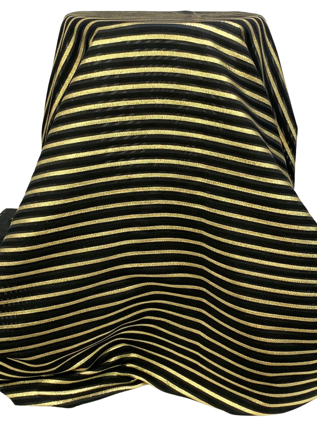 Gold/Black Polyester/Cotton/Metallic/Nylon Horizontal Stripe Burnout-Look Organza - Imported From France - 58W
