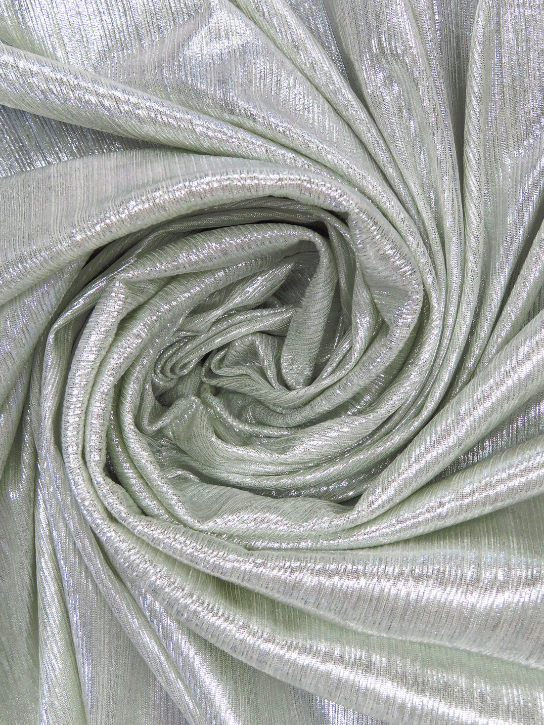Bright Silver 100% Polyester Foil Ribbed Slinky Knit - Black Halo - 57W