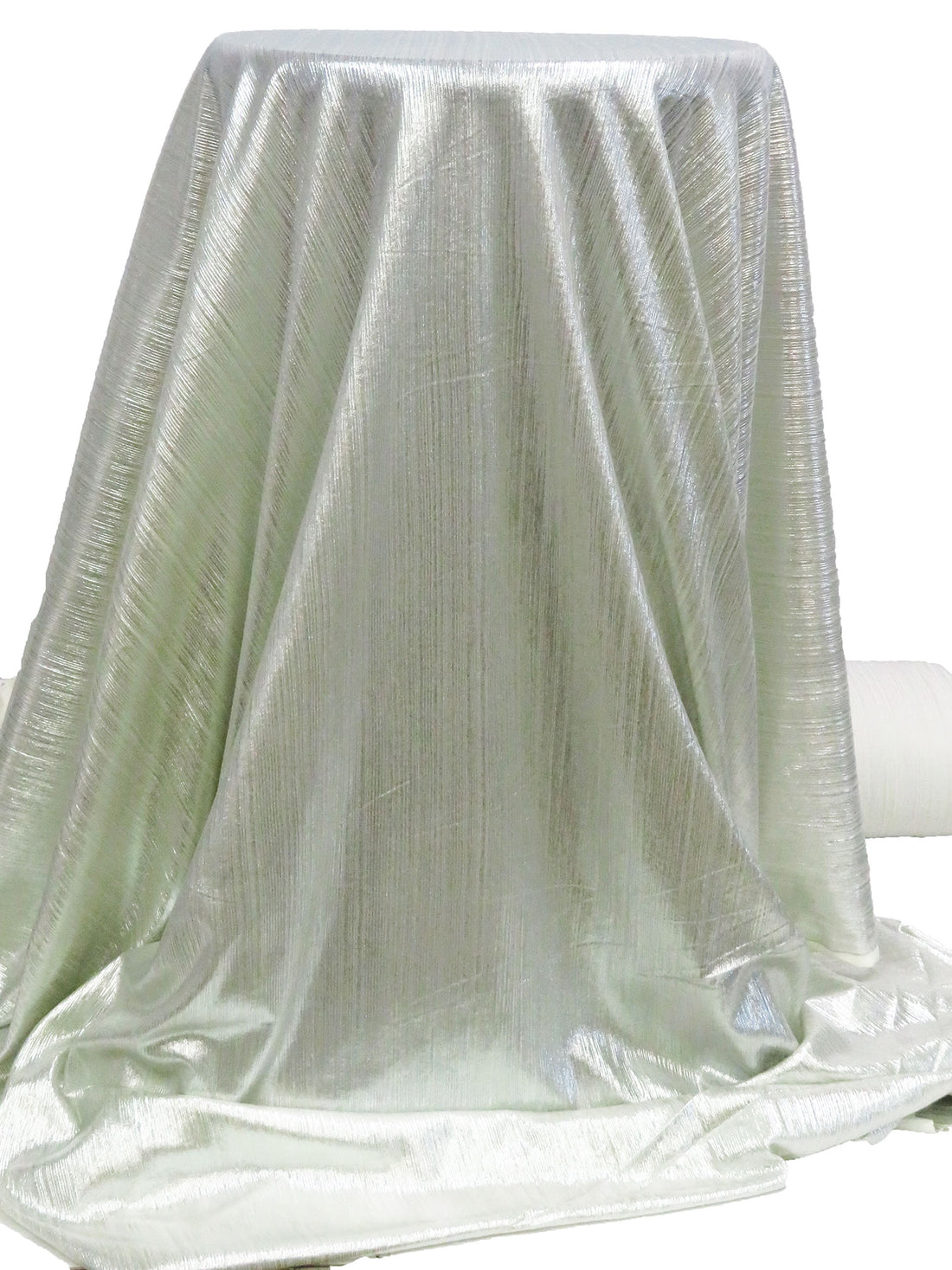 Bright Silver 100% Polyester Foil Ribbed Slinky Knit - Black Halo - 57W
