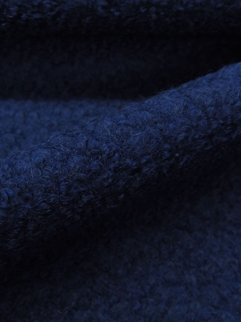 Space Blue Wool/Polyester Boucle Boiled Wool Knit - Imported From Italy - 58W