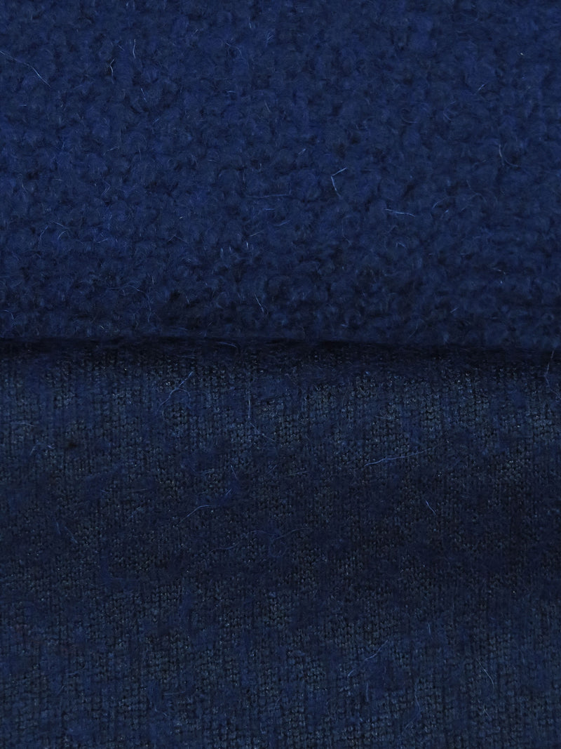 Space Blue Wool/Polyester Boucle Boiled Wool Knit - Imported From Italy - 58W