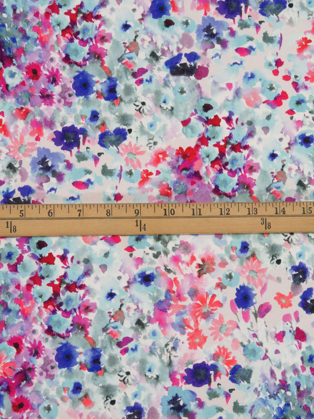 Teal Blue/Vivid Red/Light Purple/Multi Cotton/Lycra Floral Print Stretch Sateen Bottom Weight Woven - Black Halo - 53W