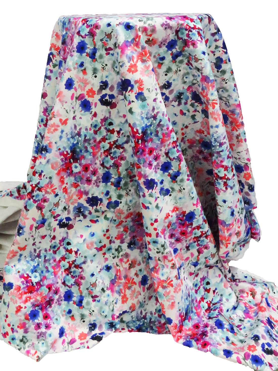 Teal Blue/Vivid Red/Light Purple/Multi Cotton/Lycra Floral Print Stretch Sateen Bottom Weight Woven - Black Halo - 53W