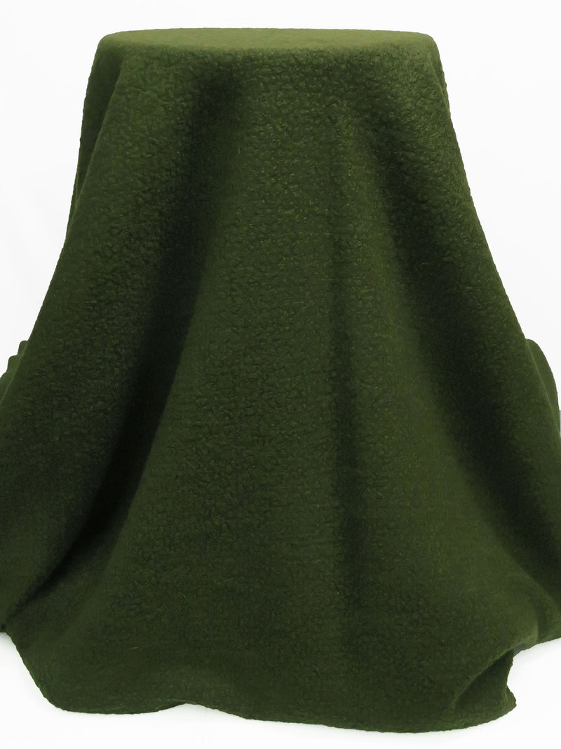 Dark Basil Green Wool/Polyester Boucle Boiled Wool Knit - Imported From Italy - 56W