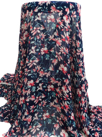 Midnight Navy/Soft Pink/Aqua/Multi 100% Polyester Floral Print Crinkle Chiffon 59W