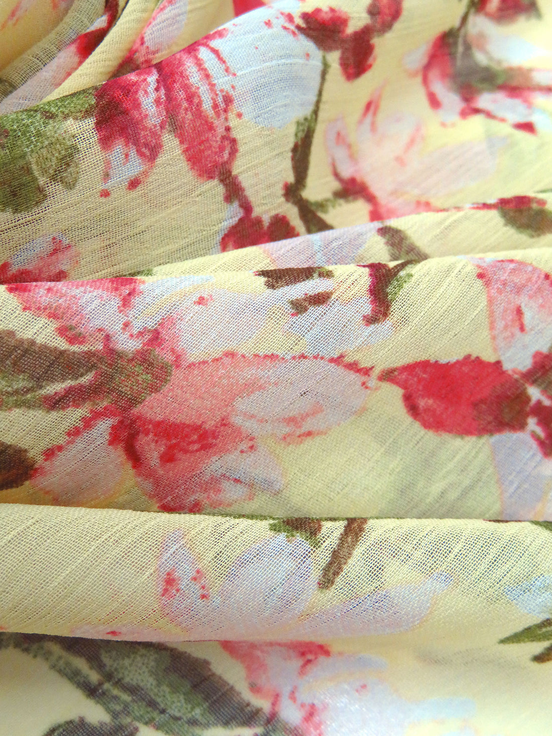 Pale Lemon/Amaranth/Dark Moss/Multi 100% Polyester Floral Print Crinkle Chiffon 58W
