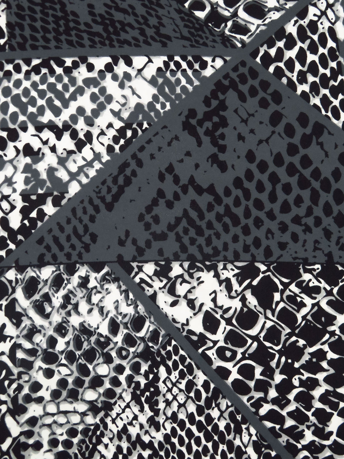 Black/White/Dark Gray 100% Polyester Abstract Geometric Print Crepe Blouse Weight Woven 57W