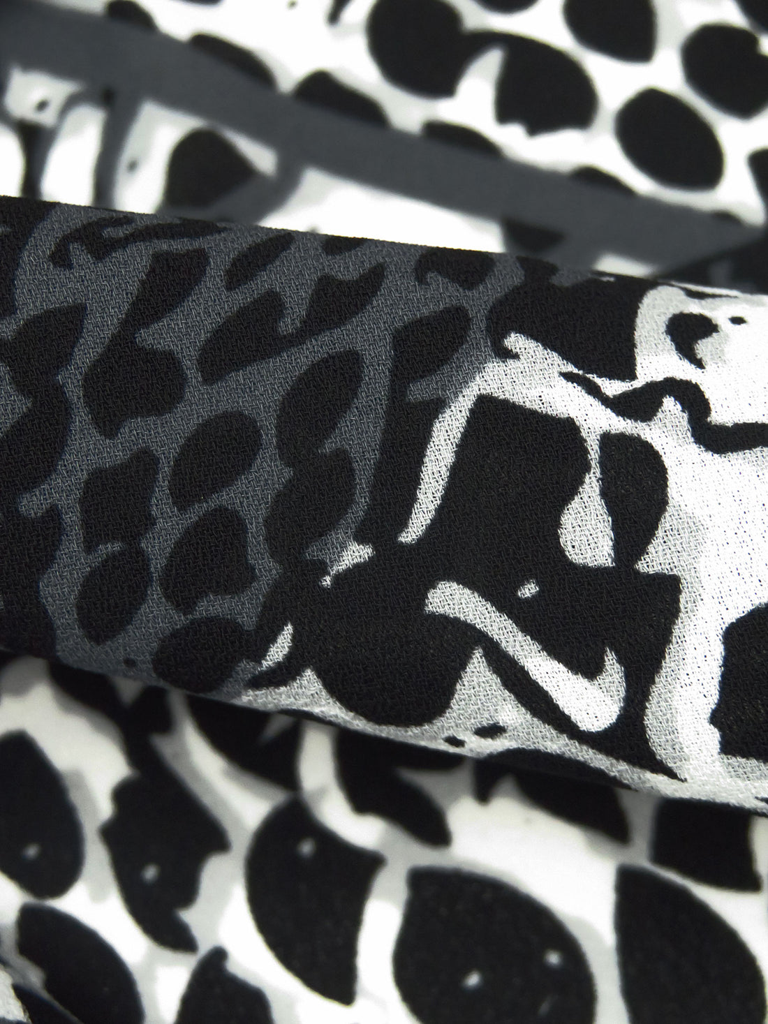 Black/White/Dark Gray 100% Polyester Abstract Geometric Print Crepe Blouse Weight Woven 57W