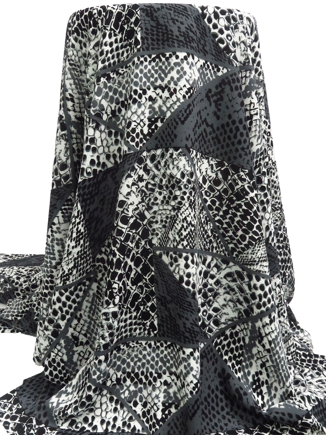 Black/White/Dark Gray 100% Polyester Abstract Geometric Print Crepe Blouse Weight Woven 57W