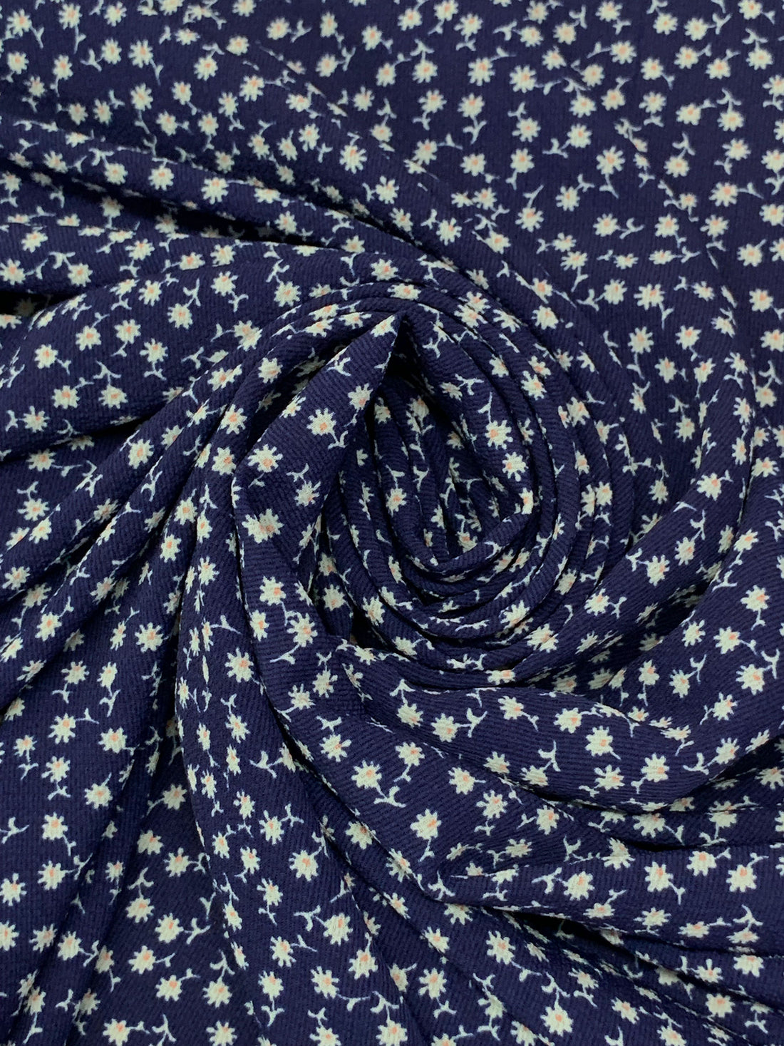 Navy Blue/White/Everglade 100% Polyester Ditsy Floral Print Bubble Crepe 61W