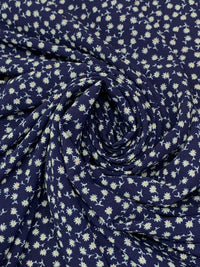 Navy Blue/White/Everglade 100% Polyester Ditsy Floral Print Bubble Crepe 61W